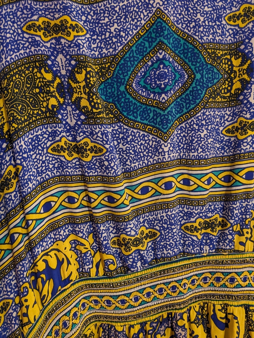 Silk Hale Bob Blue & Yellow Printed Mini Tunic Dress Oversized